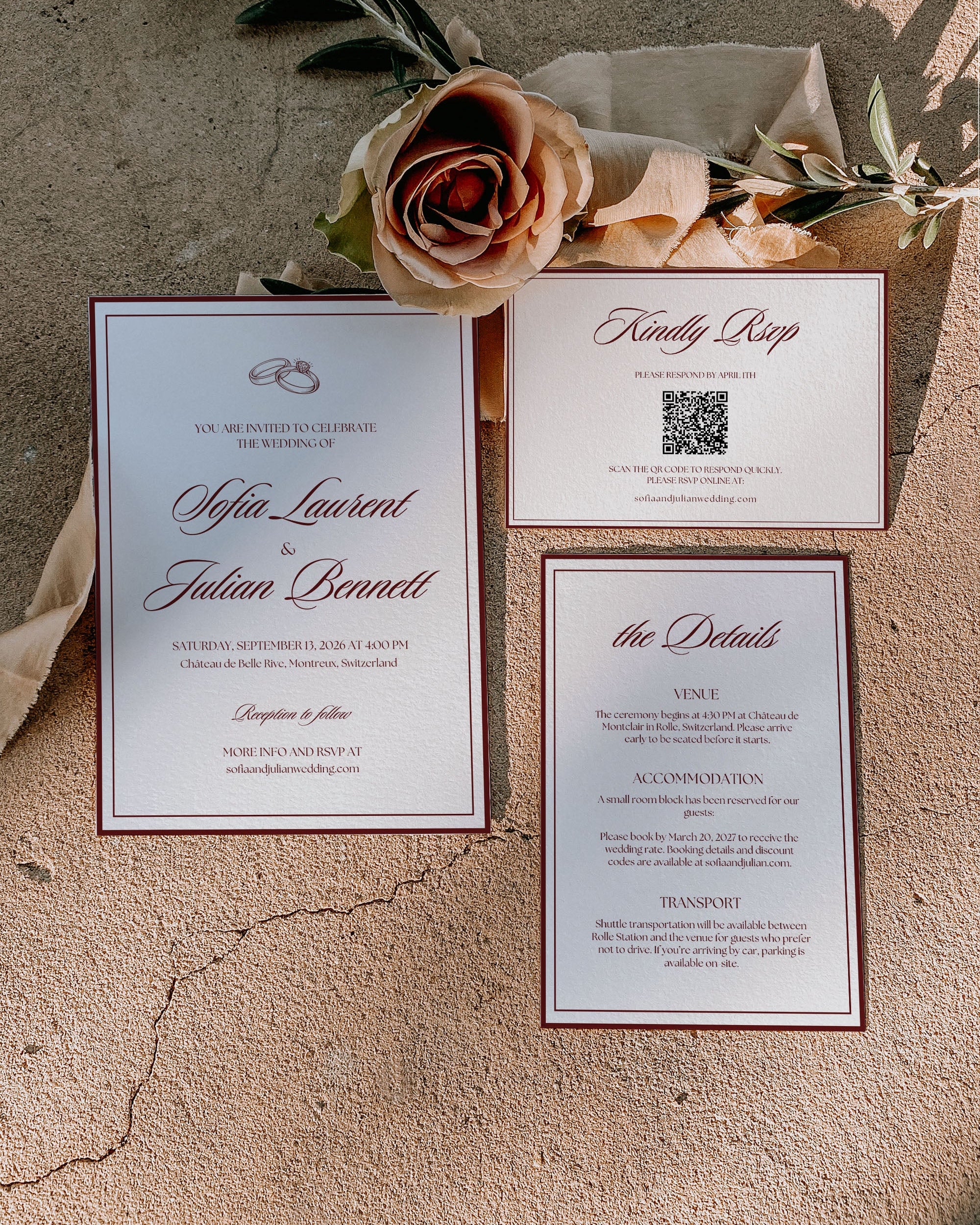 Wedding Invitation Template Set: Editable Elegant Invitation Suite With QR RSVP (Instant Download) 