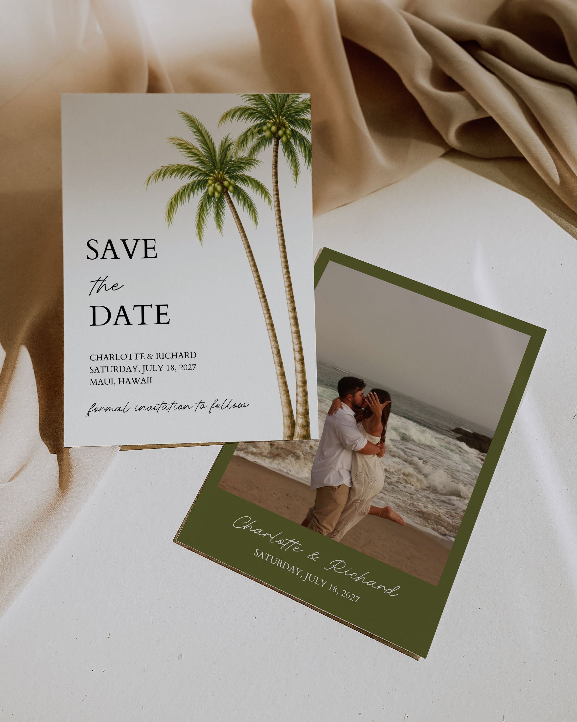 Tropical Save the Date Template: Editable Palm Tree Photo Wedding Card (Instant Download)