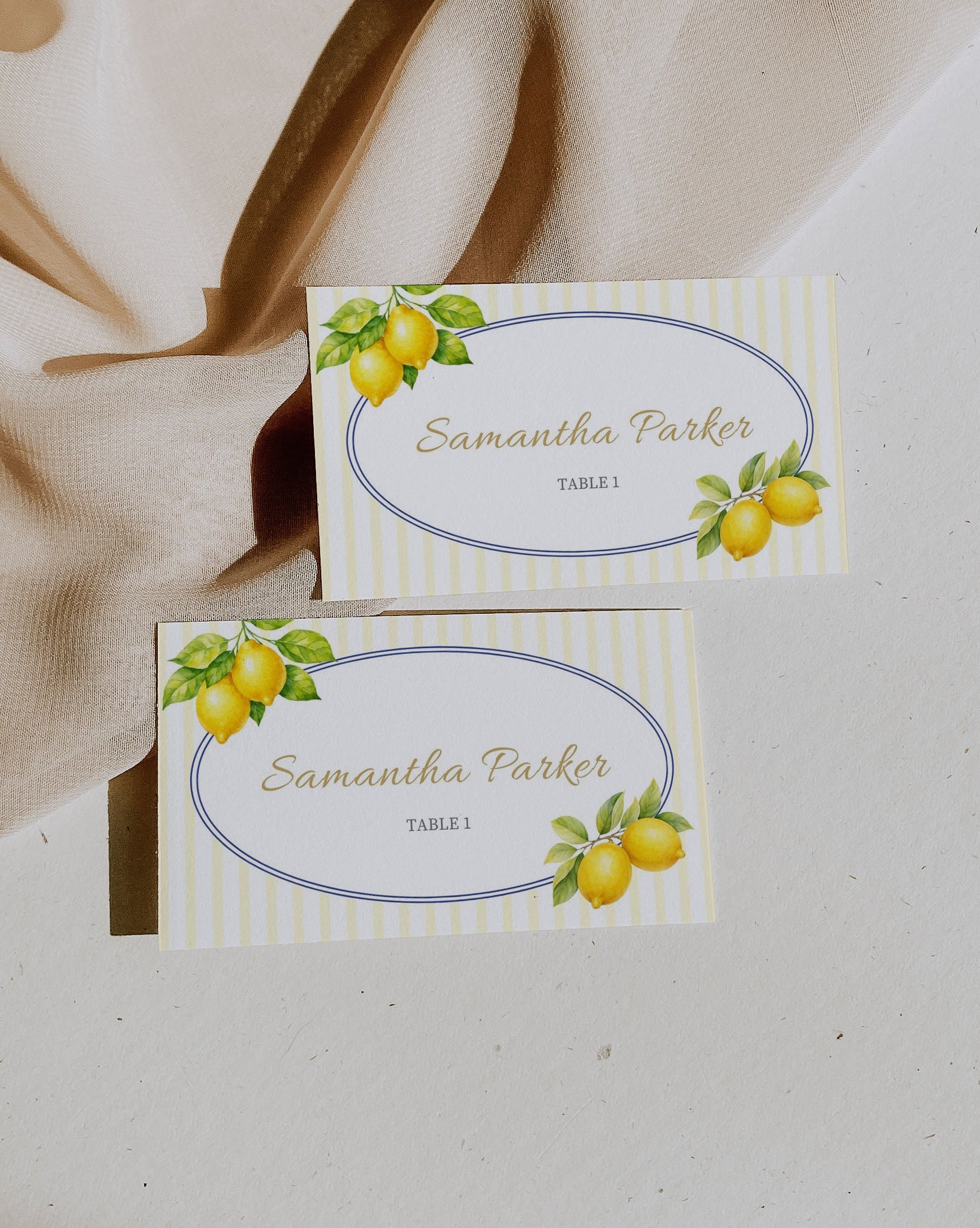 Lemon Wedding Place Card Template: Editable Citrus Name Card (Instant Download)