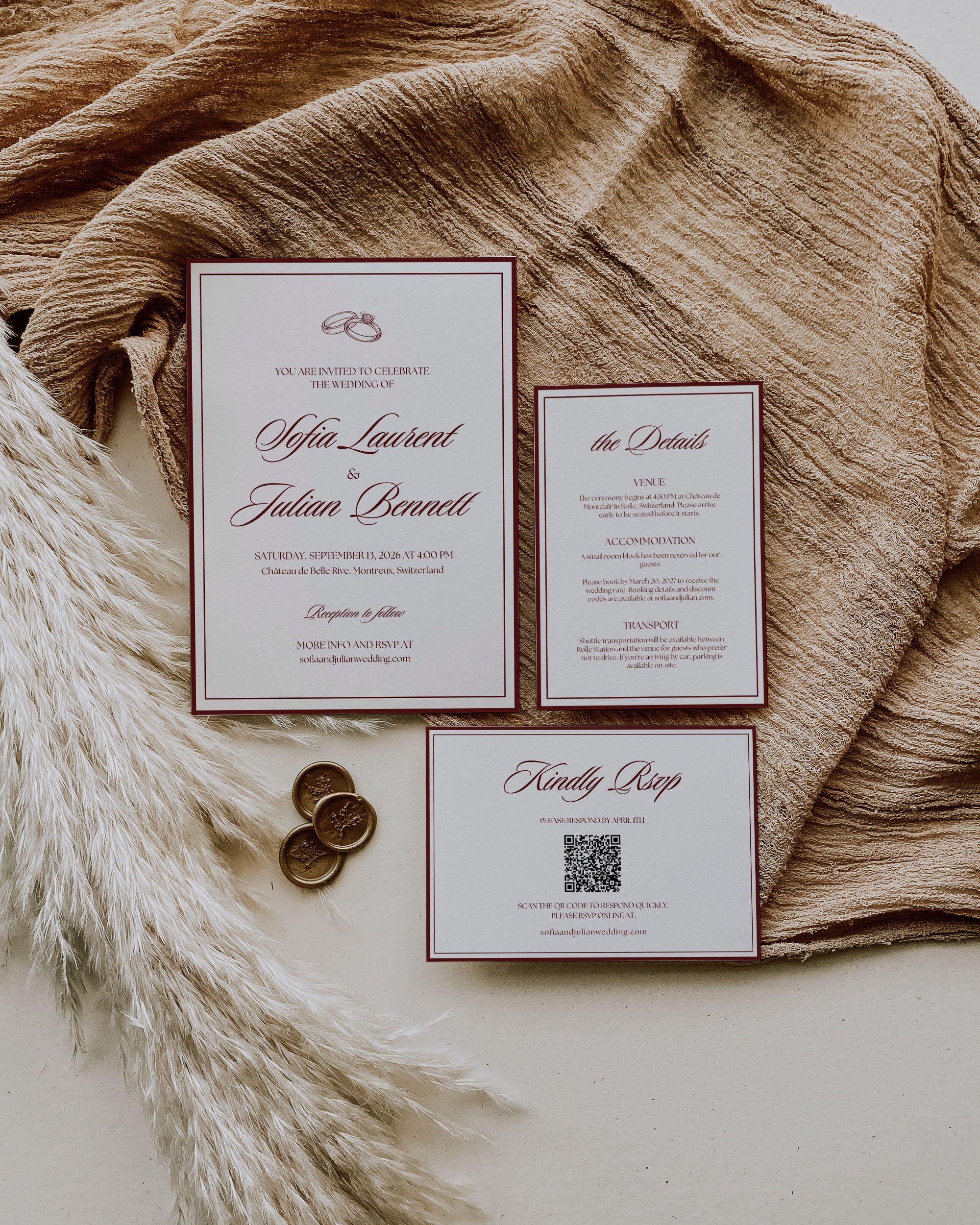 Wedding Invitation Template Set: Editable Elegant Invitation Suite With QR RSVP (Instant Download) 