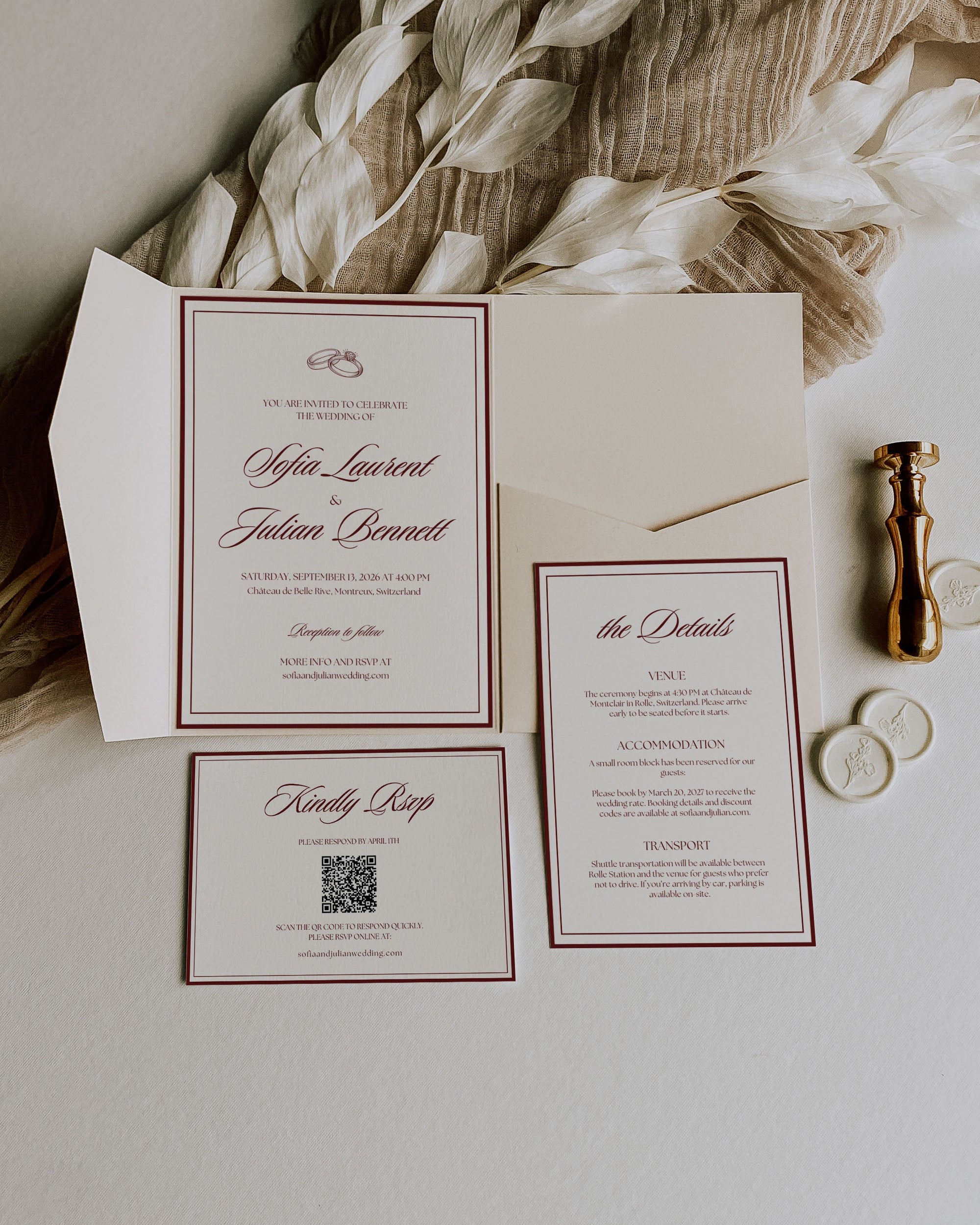 Wedding Invitation Template Set: Editable Elegant Invitation Suite With QR RSVP (Instant Download) 