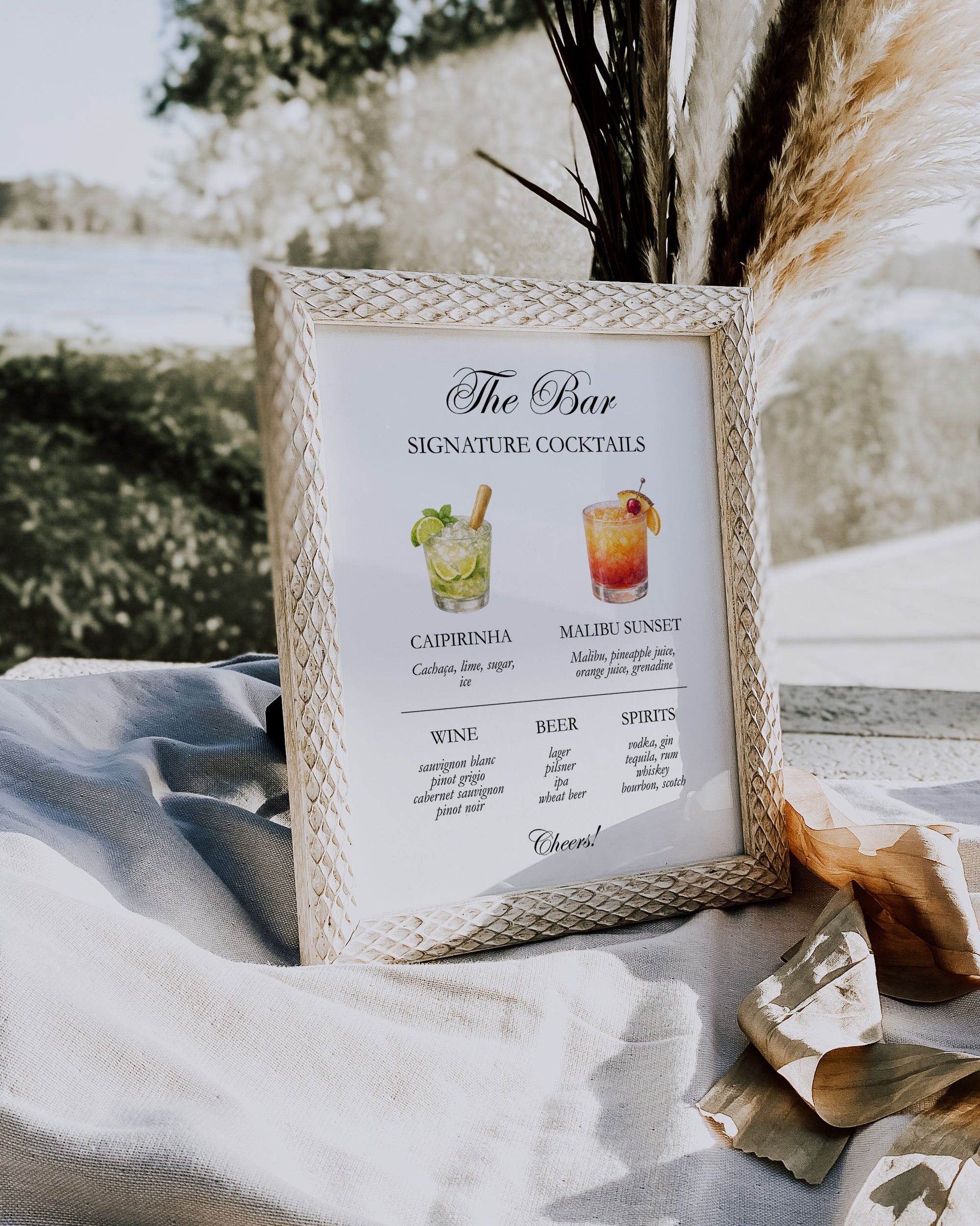 wedding bar menu sign signature cocktails wedding drinks menu editable bar menu template printable wedding signage elegant wedding decor framed bar sign cocktail menu poster instant download canva template wine beer spirits menu