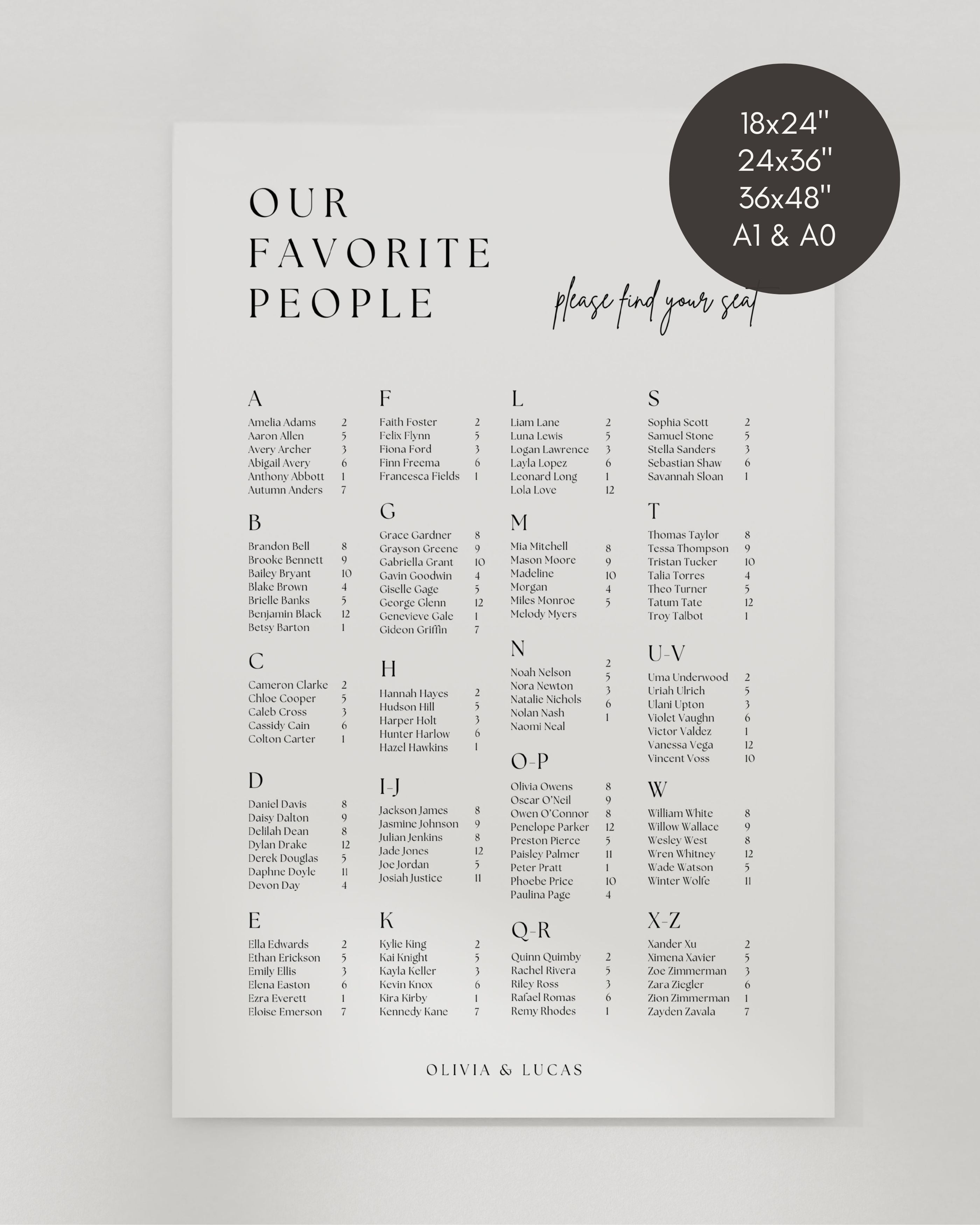 Alphabetical Seating Chart Template