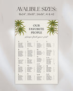 Alphabetical Wedding Seating Chart Template: Editable Tropical Table Plan (Instant Download)