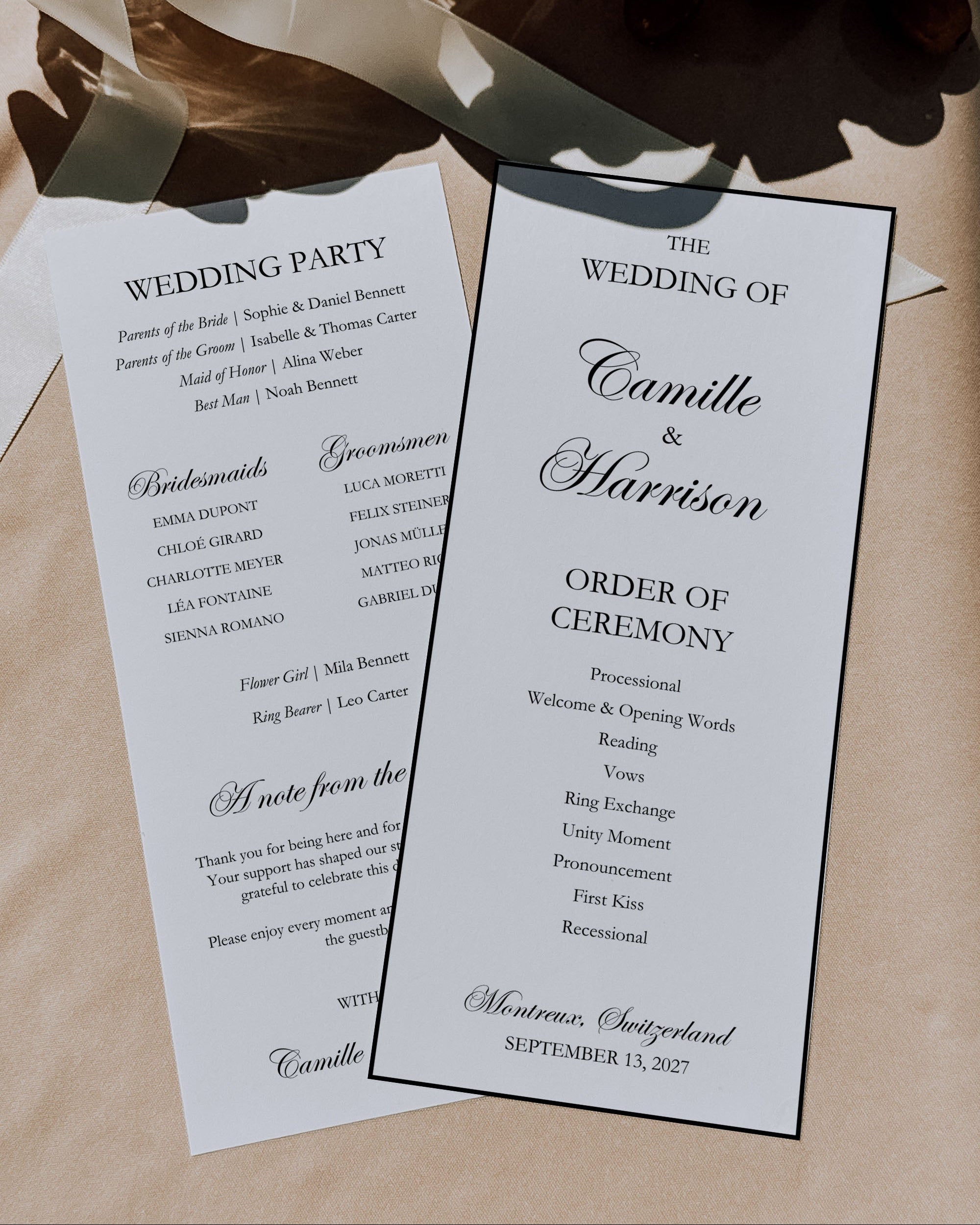 modern minimalist wedding ceremony program template editable in canva