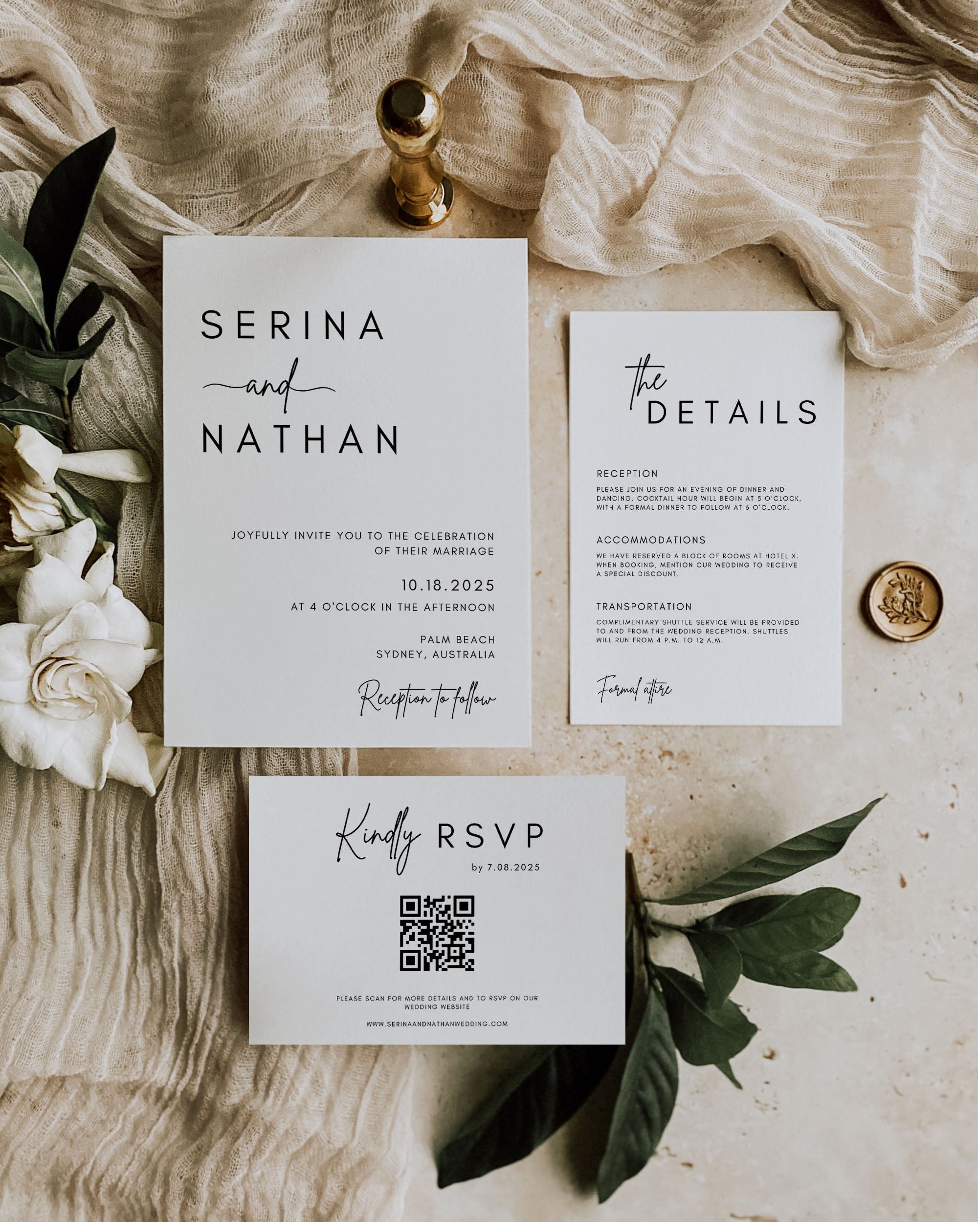 Elegant Wedding Invitation Template Set: Minimalist Wedding Canva Suite Canva (Instant Download) 