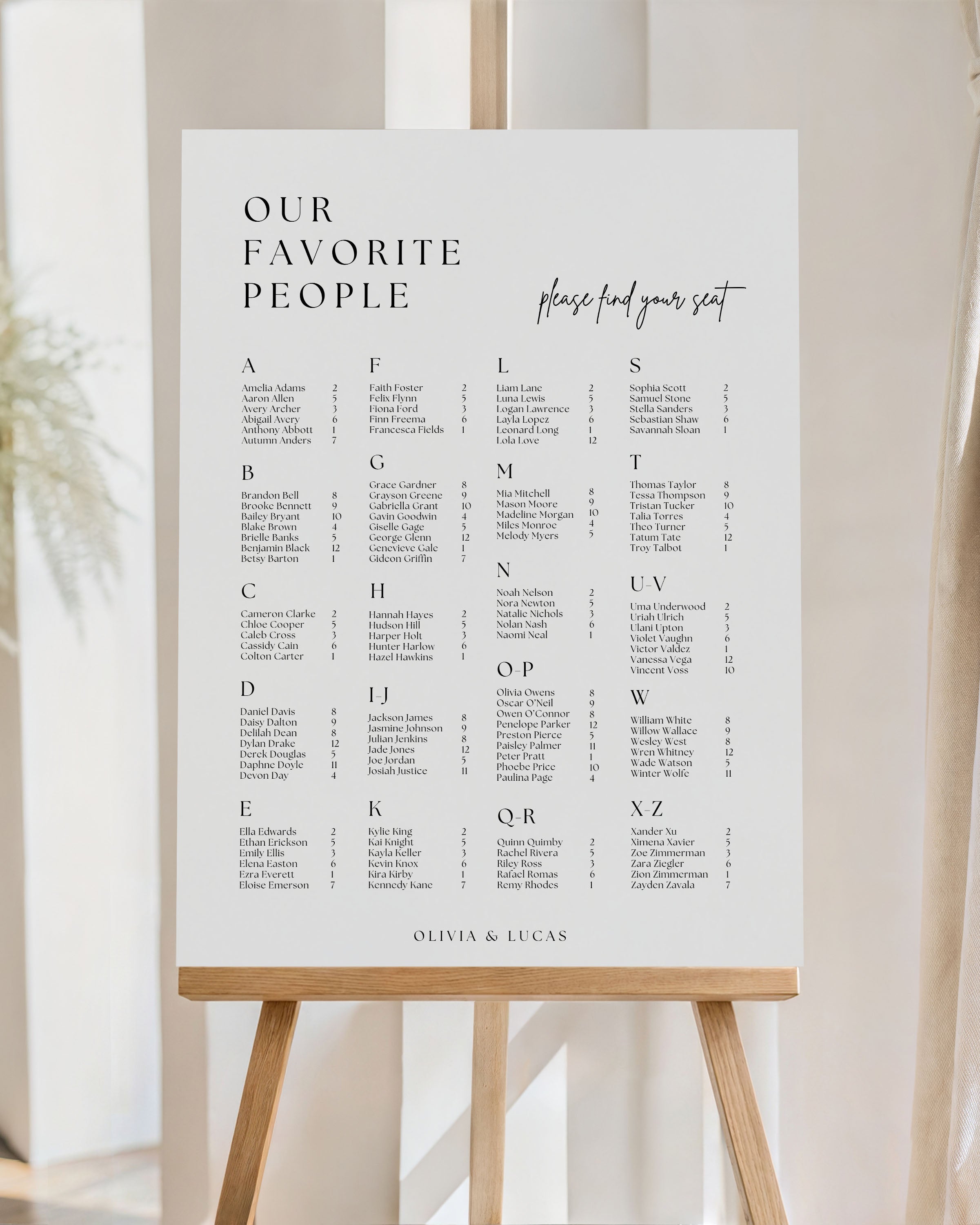 Wedding Alphabetical Seating Chart Template: Editable “Our Favorite People” Sign (Instant Download)