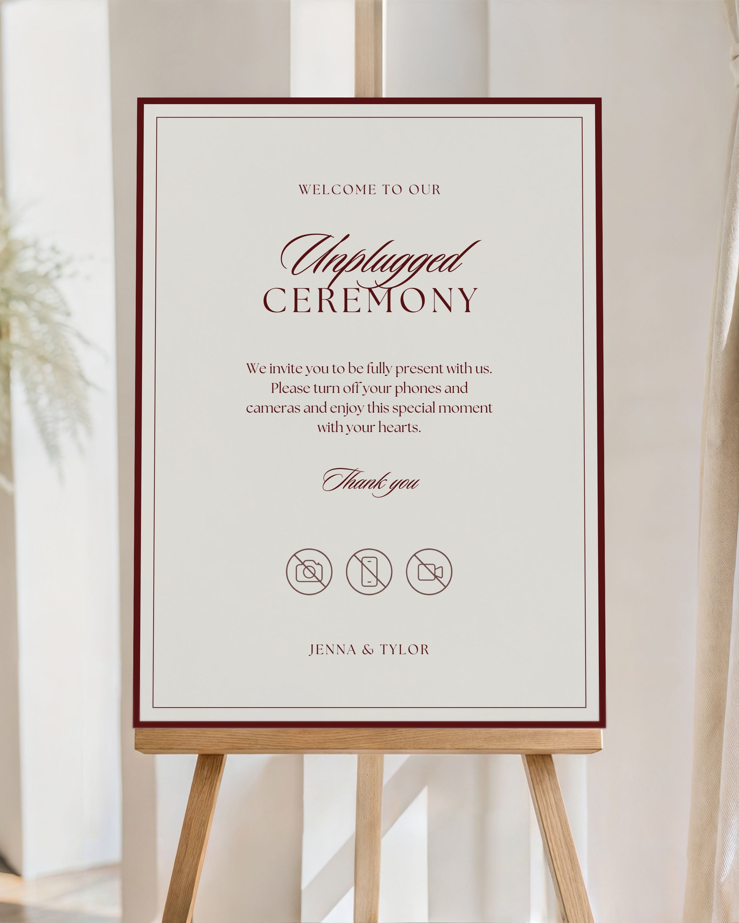 Unplugged Ceremony Wedding Sign: Editable No Phone Elegant Ceremony Sign (Instant Download) 