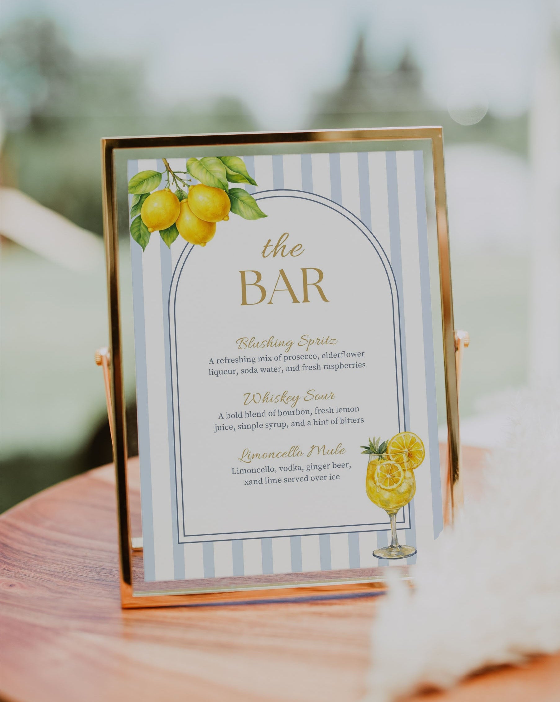Lemon Wedding Bar Menu Template: Editable Citrus Signature Drink Sign (Instant Download)
