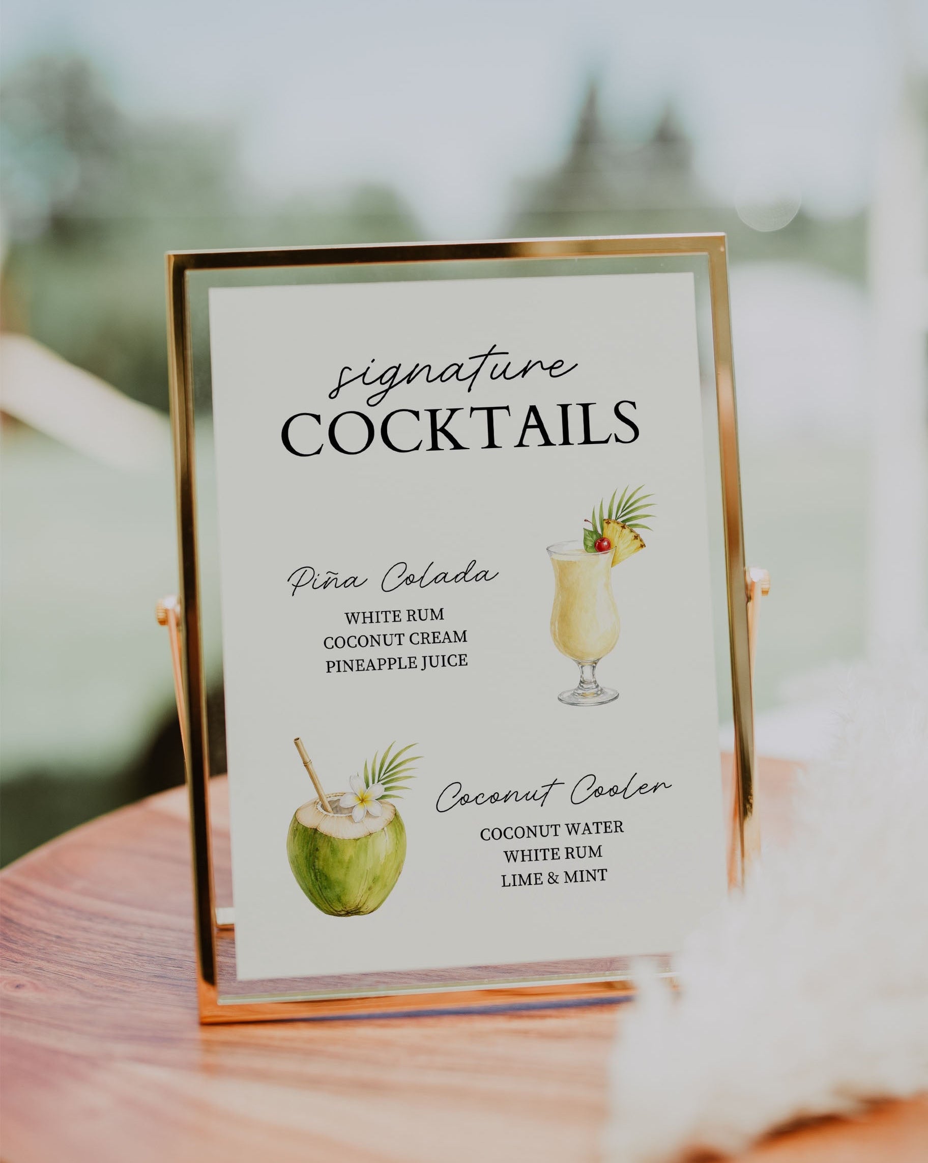 Signature Cocktails Sign: Editable Tropical Wedding Drink Menu (Instant Download) 