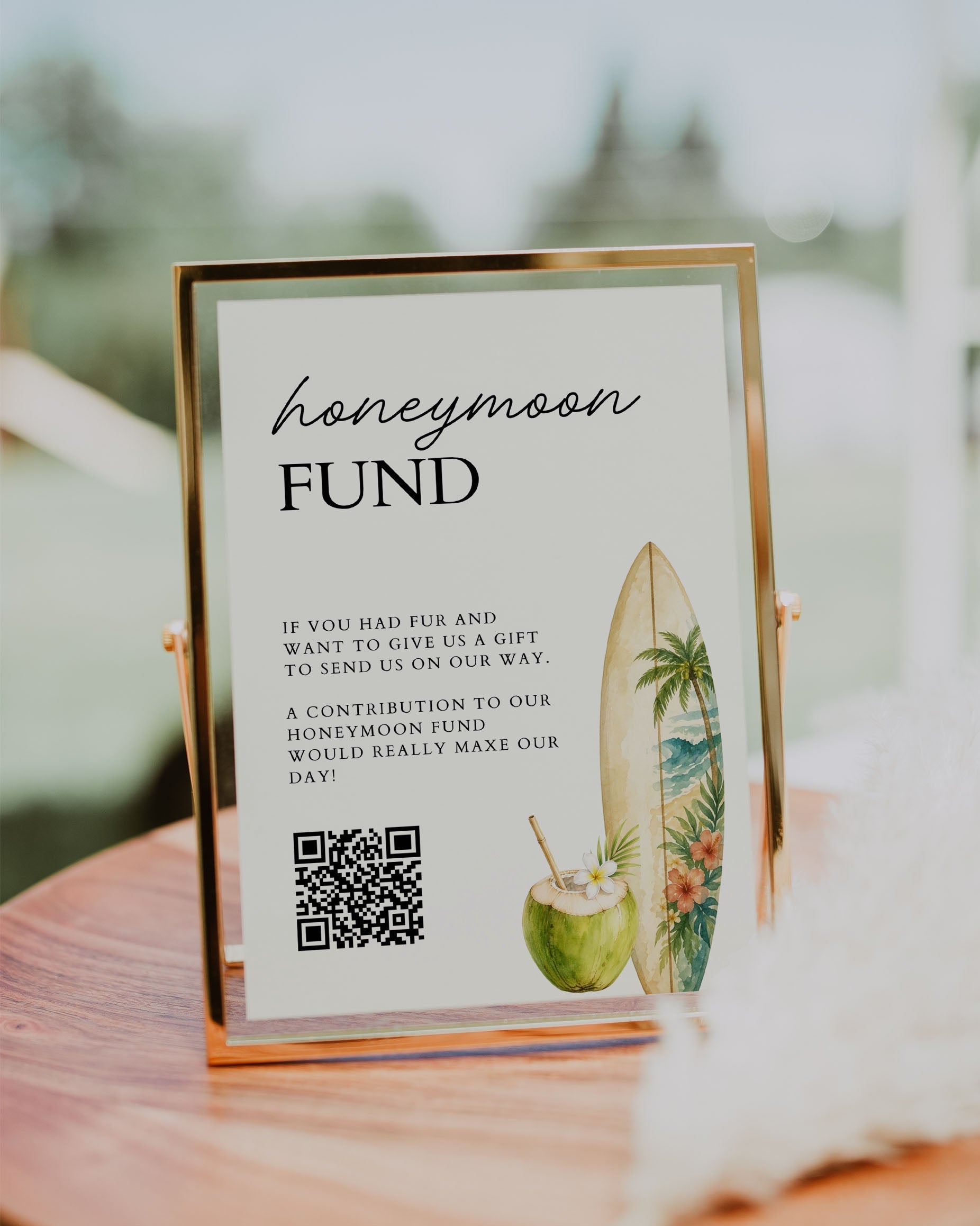 Honeymoon Fund Template: Editable Tropical Reception Sign (Instant Download)